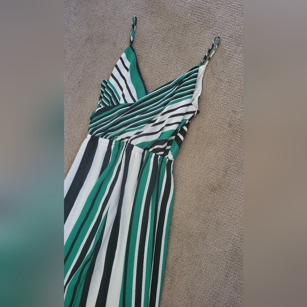 Express Sleeveless V Neck Multi Color Vertical Stripe Bow Tie Boho Jumpsuit - Picture 8 of 11
